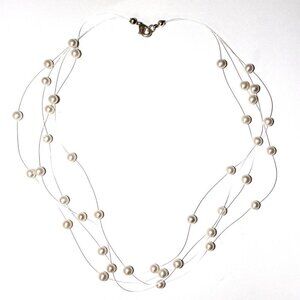 16" Sterling Silver Clasp Invisible Floating Genuine Fresh Water Pearl Necklace